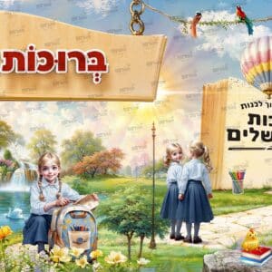פוסטר ‘ברוכות הבאות’ עם ילדות בתלבושת חסידי