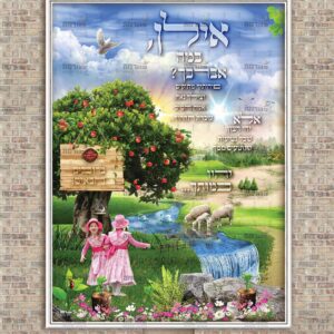 פוסטר ‘אילן במה אברכך’ על רקע בריקים בנות